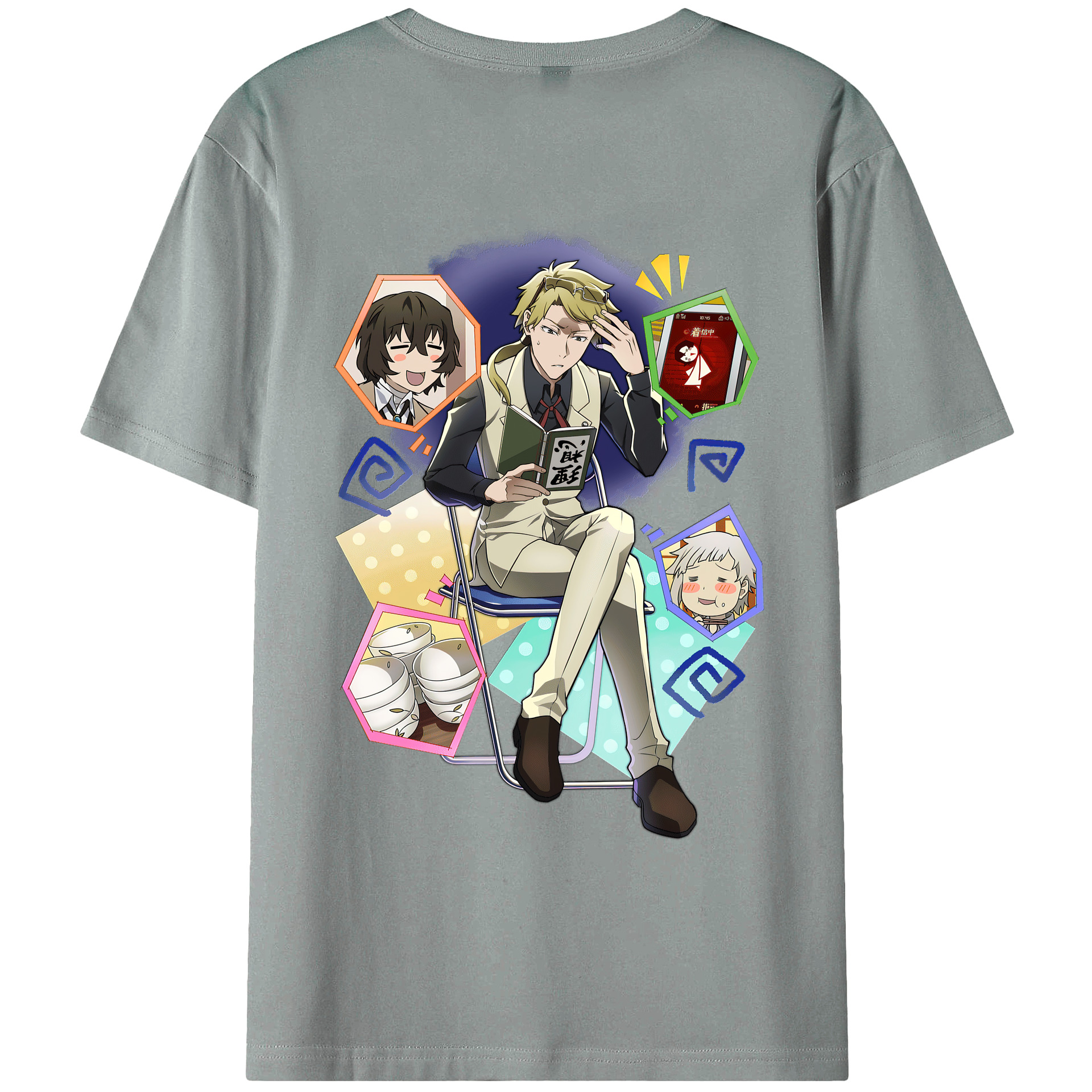 （画像用） 文豪ストレイドッグス Bungo Stray Dogs 綿100％ メンズ半袖Tシャツ（バックプリント） 通気性